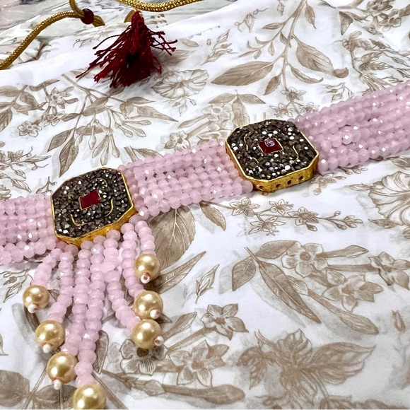 Brand New!Stunning Rose Quartz Necklace embedded w  Rubies &Dark grey stones - Picture 15 of 16